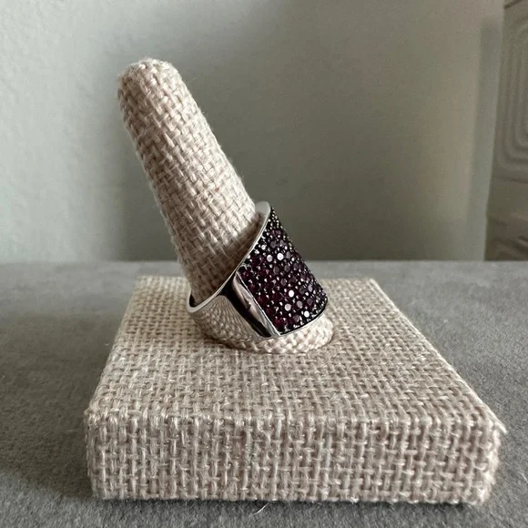 Pave Rhodolite Garnet 3/4" Wide Band Ring - Picture 3 of 13